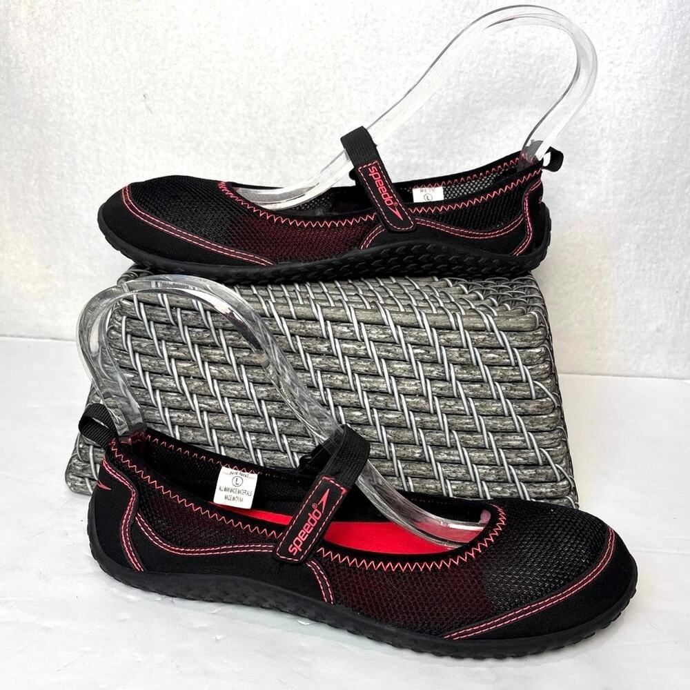 Speedo Water Shoes Black/Pink  Mary Jane Swim Aqua Slip On Women 9-10 / Large